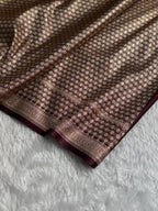 Banarasi Satin Katan Silk Saree Striped Pattern in Garnet Shades SK06