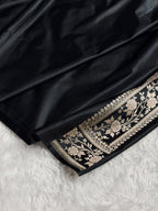 Banarasi Mashru Satin Silk Saree Cross Pattern Black Shades MSK12