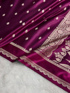 Banarasi Satin Katan Silk Saree Booti Pattern in Wine Shades SK03