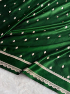 Banarasi Satin Katan Silk Saree Booti Pattern in Bottle Green Shades SK03