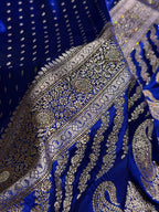 Banarasi Mashru Satin Silk Saree Booti Pattern With Swarovski Stone Work in Royal Blue Shades BMSK18