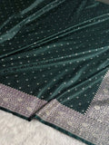 Banarasi Mashru Satin Silk Saree Tanchoi  Pattern in Bottle Green Shades MSC04