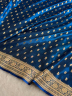Banarasi Satin Silk Saree Cross Pattern in German Blue Shades SS02