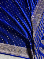 Banarasi Mashru Satin Silk Saree Booti Pattern With Swarovski Stone Work in Royal Blue Shades BMSK18