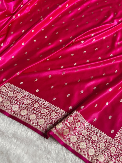 Banarasi Mashru Satin Silk Saree Booti Pattern Pink Shades MSK19