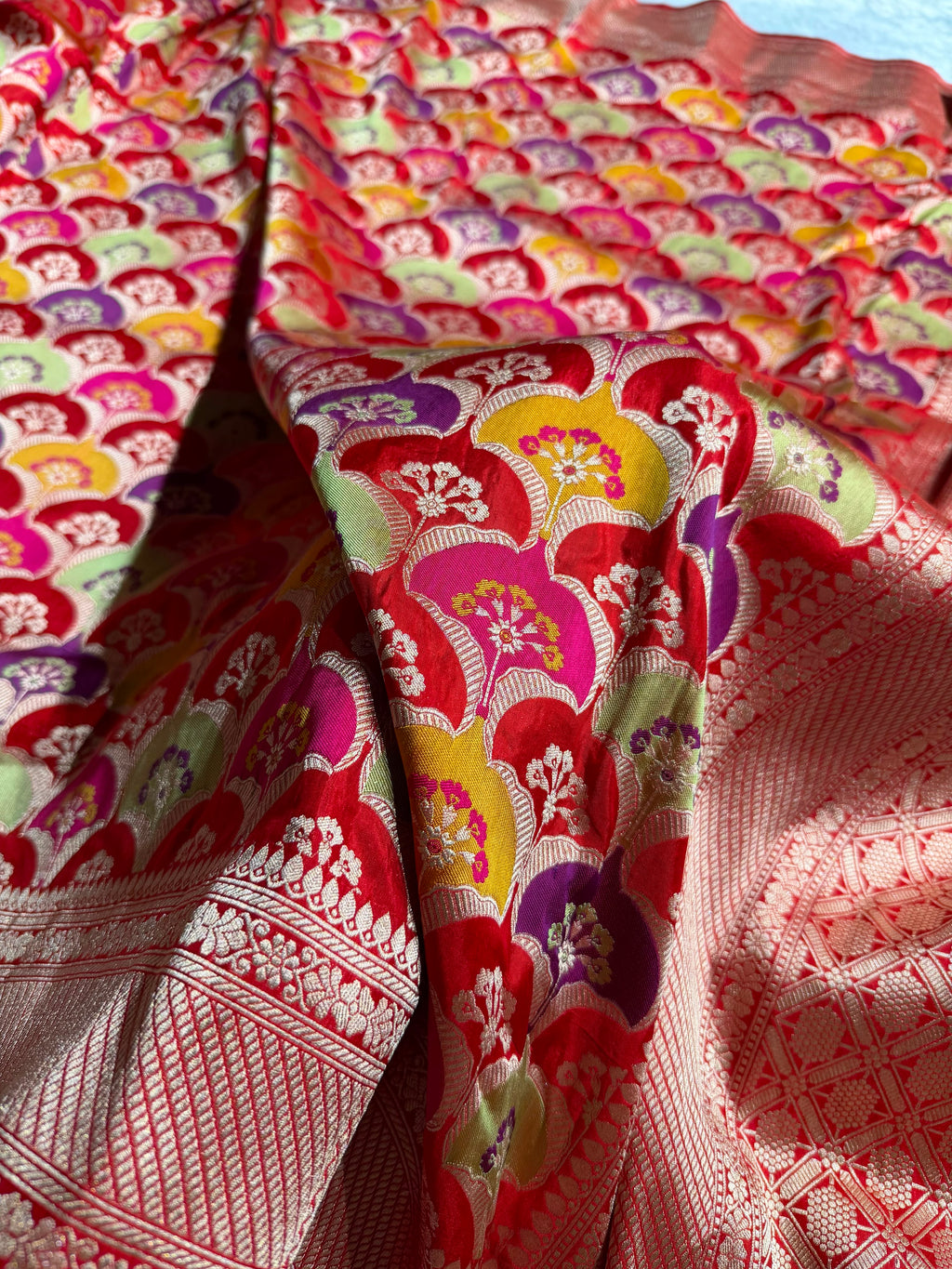 Banarasi Pure Katan Silk Saree with Minakari Rangkat Pattern in Multi Colour Shades PKM14
