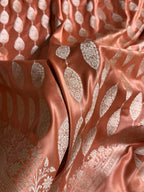Banarasi Mashru Satin Silk Saree Cross Pattern Peach Shades MSK22