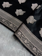 Banarasi Mashru Satin Silk Saree Boota Pattern Black Shades MSK15