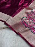 Banarasi Satin Katan Silk Saree Plain body with Minakari Pallu Pattern in Wine Shades SK17