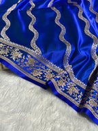 Bridal Mashru Satin Silk Saree With Swarovski Work Cross Pattern Royal Blue Shades BMSK12