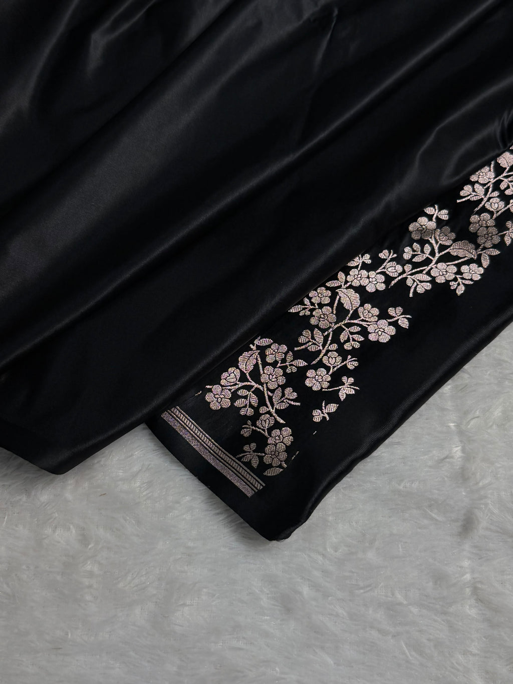 Banarasi Mashru Satin Silk Saree Boota Pattern Black Shades MSK24