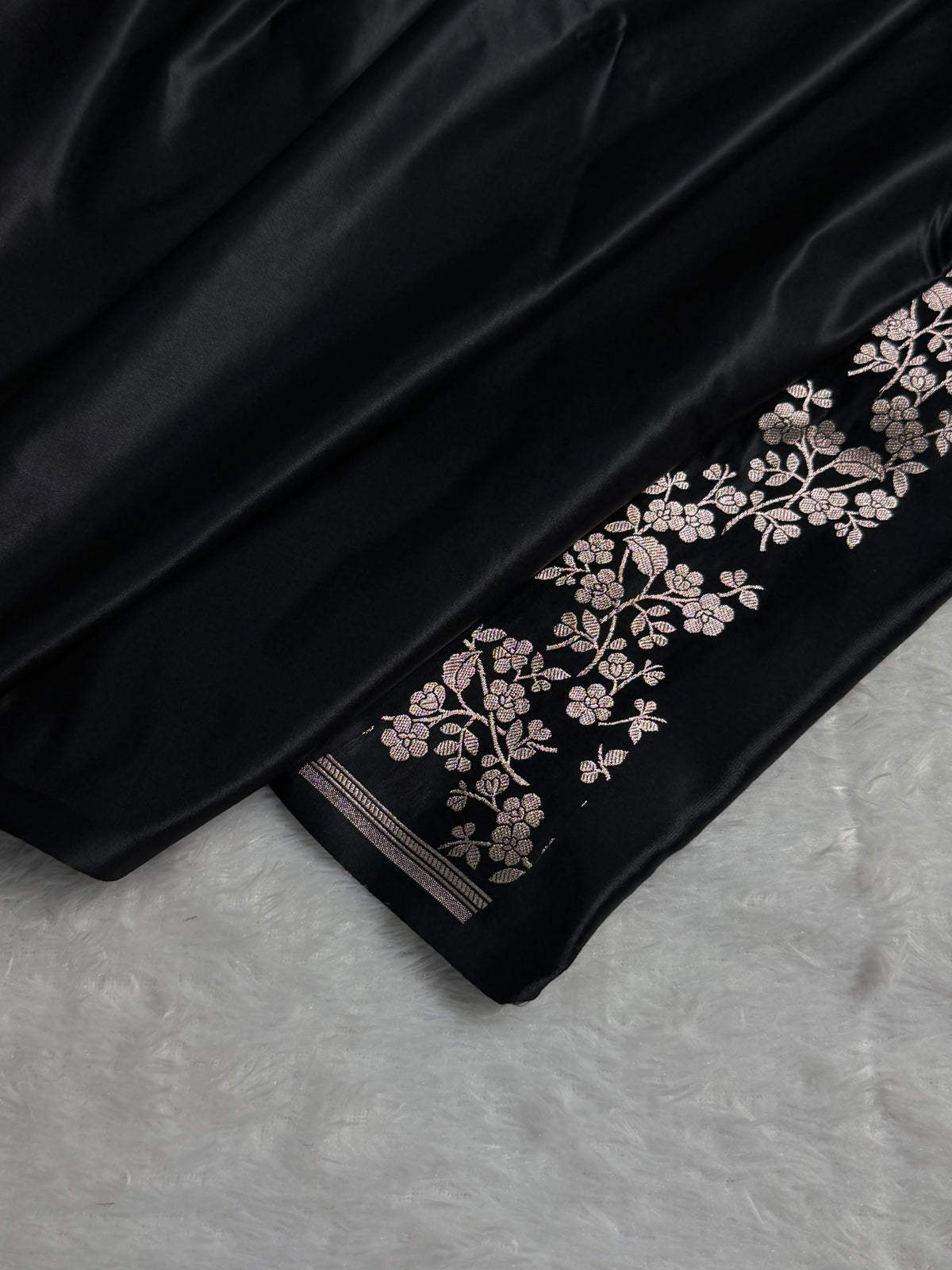 Banarasi Mashru Satin Silk Saree Boota Pattern Black Shades MSK24