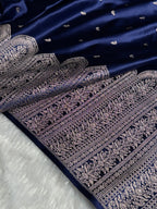 Banarasi Mashru Satin Silk Saree with Scallop Pattern In Navy Blue Shades MSC02