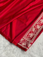 Banarasi Mashru Satin Silk Saree Cross Pattern Pinkish Red Shades MSK12