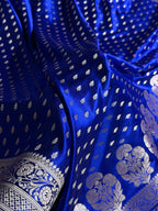 Banarasi Mashru Satin Silk Saree Booti Pattern in Royal Blue Shades MSK10