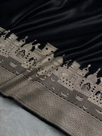 Banarasi Mashru Satin Silk Saree Ghat Pattern Black Shades MSK23