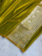Banarasi Mashru Satin Silk Saree Booti Pattern Mahndi Gold Shades MSK25