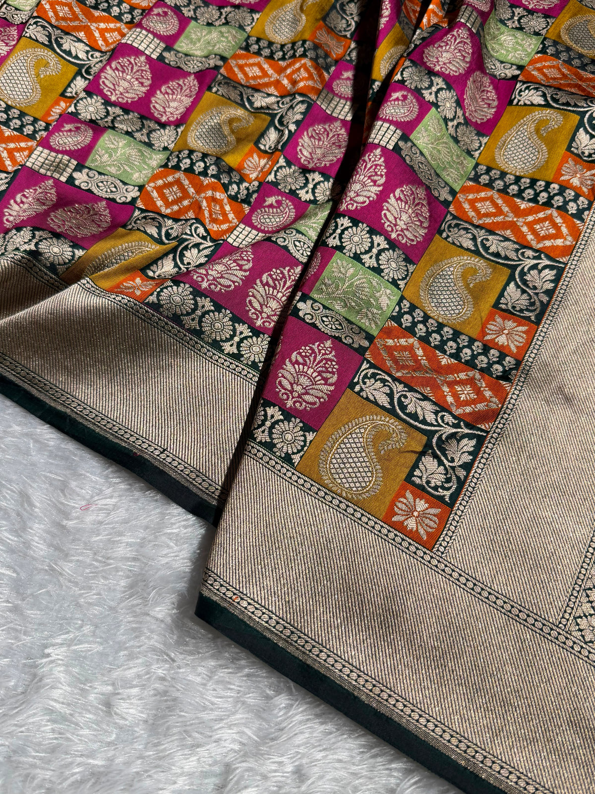 Banarasi Pure Katan Silk Saree with Minakari Rangkat Pattern in Multi Colour Shades PKM13