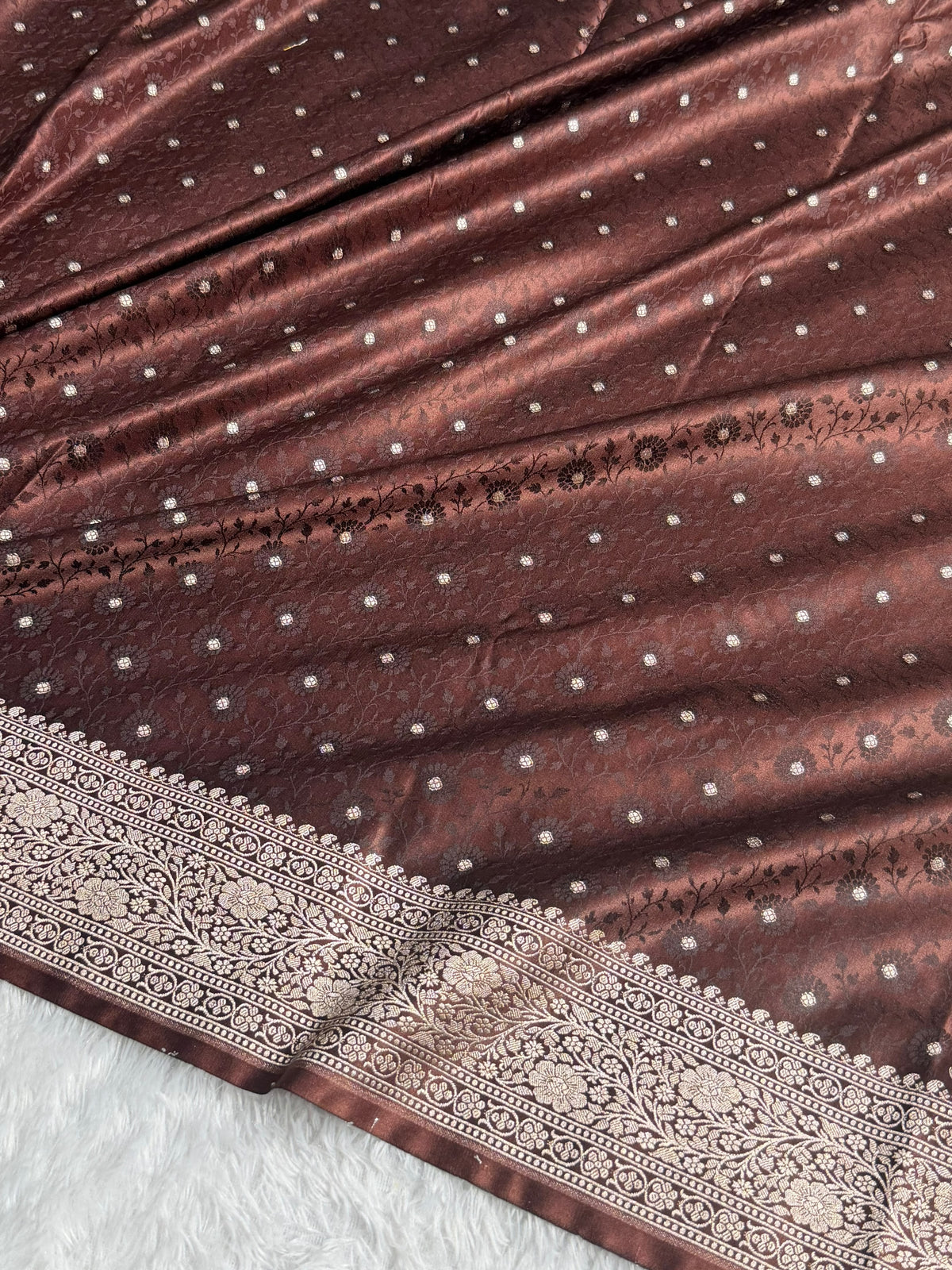 Banarasi Mashru Satin Silk Saree Tanchoi  Pattern in Brown Shades MSC04