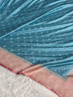 Banarasi Mashru Satin Silk Saree Tanchoi  Pattern Contrast Firozi & Peach Shades MSC04
