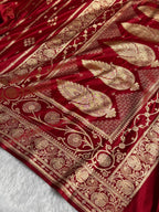 Banarasi Satin Katan Silk Saree Striped Pattern in Maroon Shades SK06
