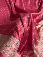 Banarasi Mashru Satin Silk Saree Tanchoi  Pattern in Strawberry Shades MSC04