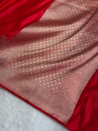 Banarasi Mashru Satin Silk Saree Ghat Pattern Red Shades MSK23