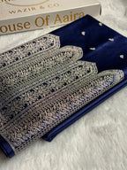 Banarasi Mashru Satin Silk Saree with Scallop Pattern In Navy Blue Shades MSC02