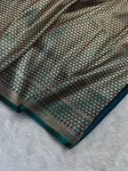 Banarasi Satin Katan Silk Saree Striped Pattern in Peacock Shades SK06