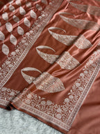 Banarasi Mashru Satin Silk Saree Cross Pattern Peach Shades MSK22