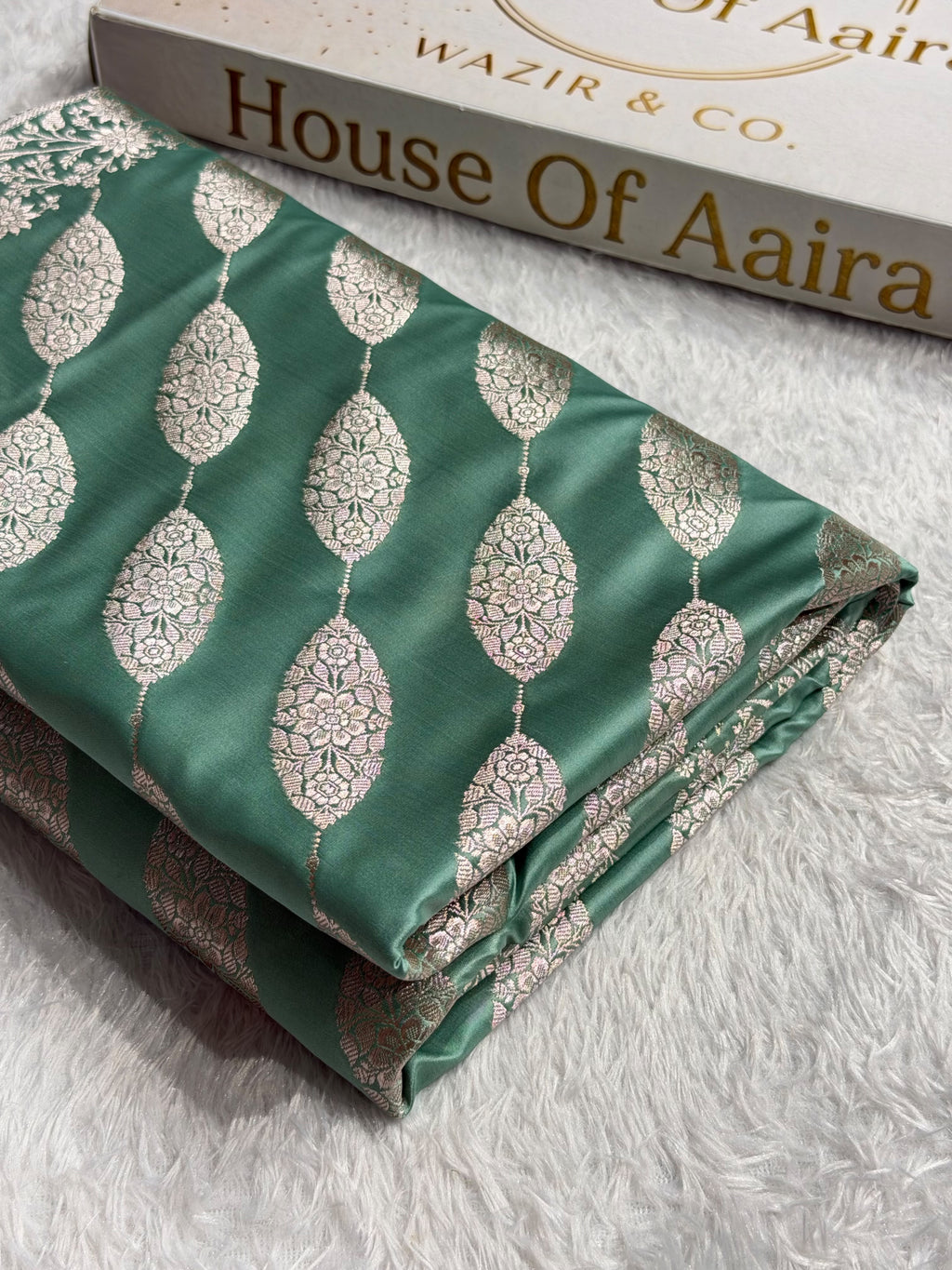 Banarasi Mashru Satin Silk Saree Cross Pattern Sea Green Shades MSK22