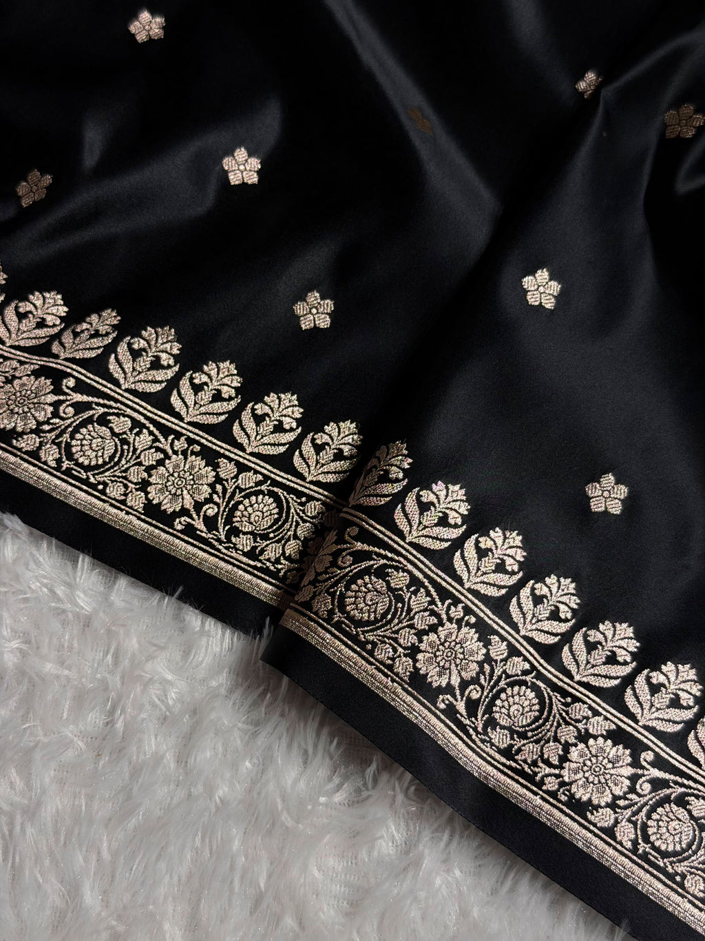 Banarasi Mashru Satin Silk Saree Booti Pattern Black Shades MSK14