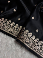 Banarasi Mashru Satin Silk Saree Booti Pattern Black Shades MSK14