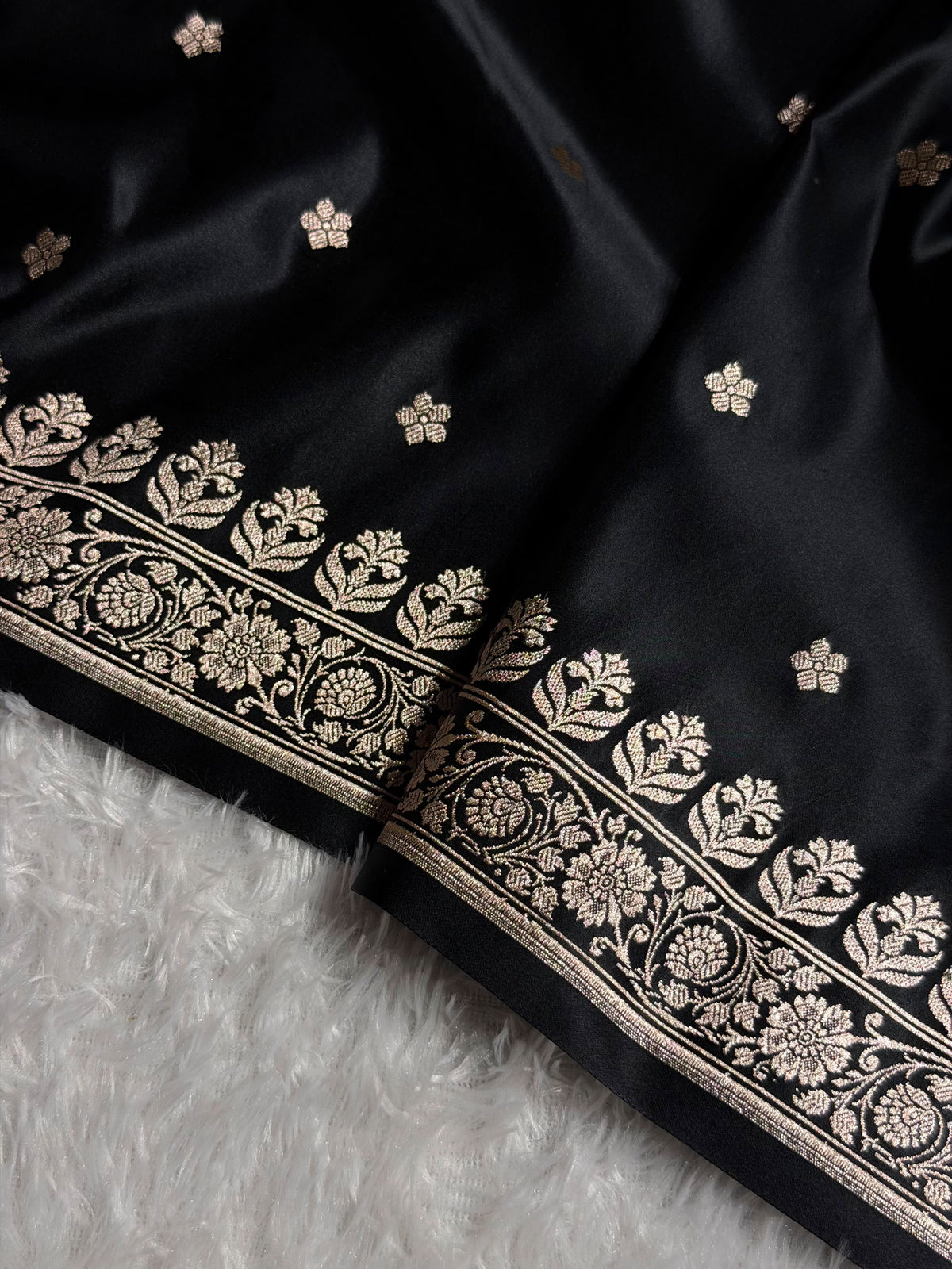 Banarasi Mashru Satin Silk Saree Booti Pattern Black Shades MSK14