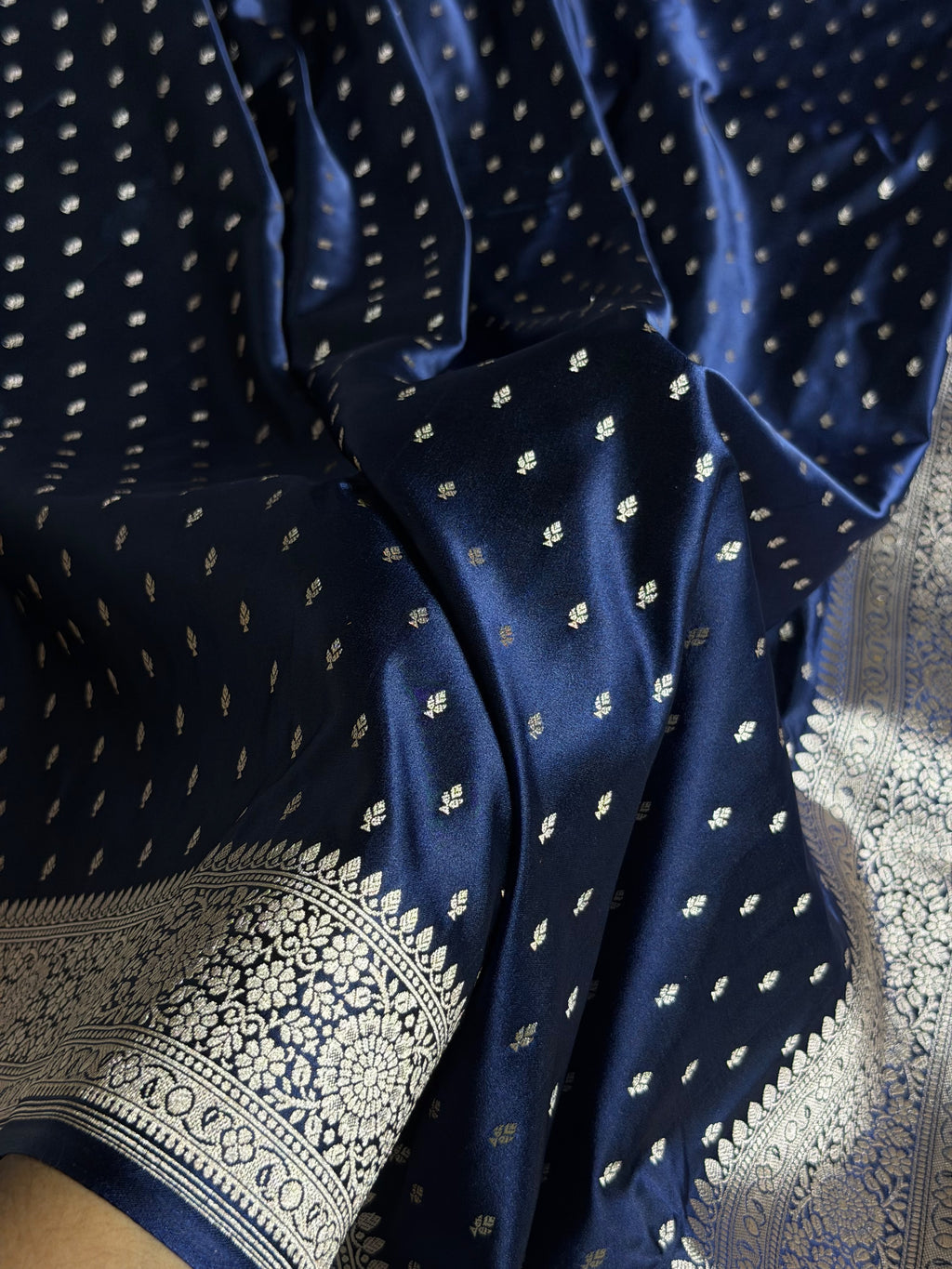 Banarasi Mashru Satin Silk Saree Booti Pattern Navy Blue Shades MSK18