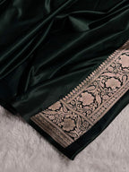 Banarasi Mashru Satin Silk Saree Booti Pattern in Dark Bottle Green Shades MSK06