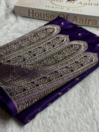 Bridal Banarasi Mashru Satin Silk Saree Skirt Pattern with Swarovski Work in Purple Shades BMSC02