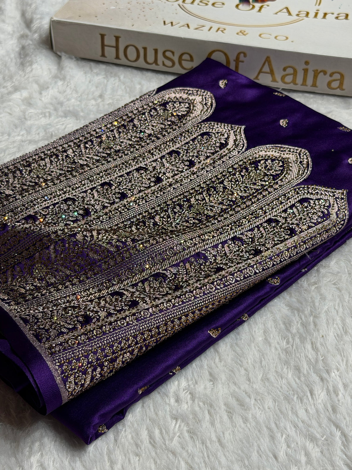 Bridal Banarasi Mashru Satin Silk Saree Skirt Pattern with Swarovski Work in Purple Shades BMSC02