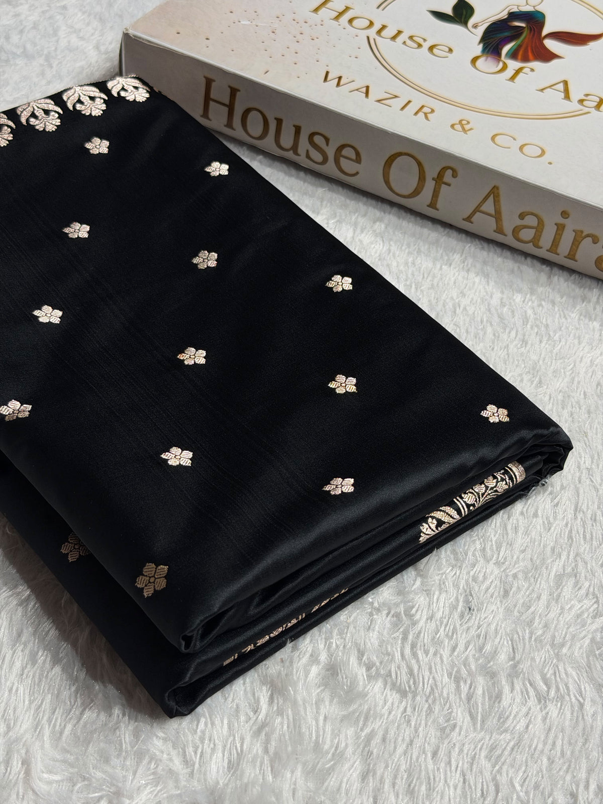 Banarasi Mashru Satin Silk Saree Booti Pattern Black Shades MSK14