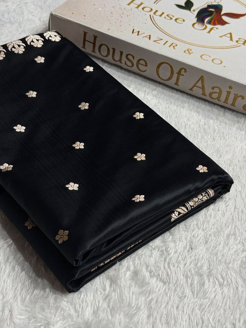 Banarasi Mashru Satin Silk Saree Booti Pattern Black Shades MSK14