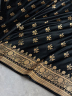 Banarasi Satin Katan Silk Saree Boota Pattern in Black Shades SK04