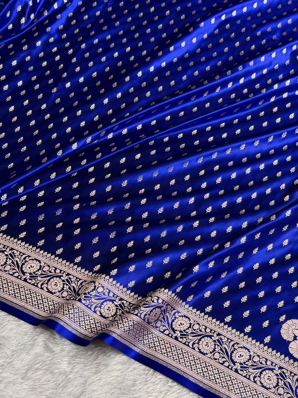 Banarasi Mashru Satin Silk Saree Booti Pattern in Royal Blue Shades MSK10