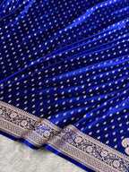Banarasi Mashru Satin Silk Saree Booti Pattern in Royal Blue Shades MSK10