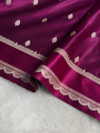 Banarasi Satin Katan Silk Saree Booti Pattern in Wine Shades SK03