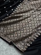 Banarasi Mashru Satin Silk Saree Booti Pattern Black Shades MSK14