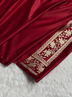 Banarasi Mashru Satin Silk Saree Cross Pattern Maroon Shades MSK12