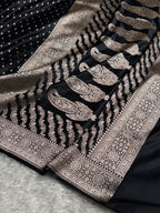 Banarasi Mashru Satin Silk Saree Booti Pattern Black Shades MSK18