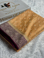 Banarasi Mashru Satin Silk Saree Tanchoi  Pattern Contrast Tusser & Wine Shades MSC04