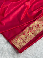 Banarasi Satin Katan Silk Saree Boota Pattern in Pinkish Red Shades SK02