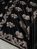 Banarasi Mashru Satin Silk Saree Boota Pattern Black Shades MSK24